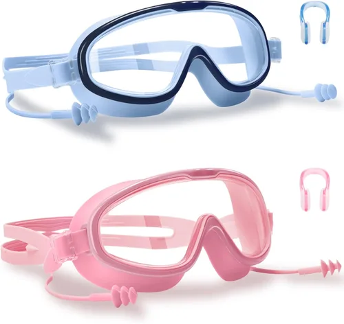 Miniatura 13 de Paquete de 2 gafas de natación para niños de 3 a 15 años de edad, marco grande HD, antivaho, gafas de natación para niños pequeños