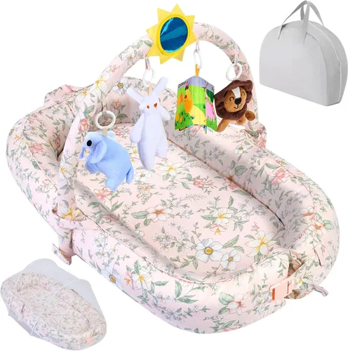 Miniatura 10 de Tumbona Portátil para Bebé Para Viajes, Transpirable y Cómoda 100% Algodón Tumbona para Bebé, Nido de Bebé de 0 a 24 meses Lavable a Máquina Tumbona