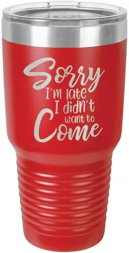 Miniatura 17 de Sorry I'M LATE I DIDN'T WANT TO COME Vaso negro de 30 onzas con popote y tapa superior deslizante Taza de viaje de acero inoxidable Comparar
