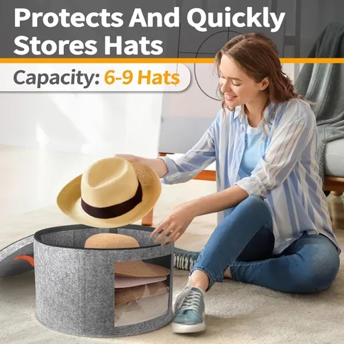 Miniatura 3 de kushon Caja redonda para sombreros de vaquero para 6-9 gorras, bolsa organizadora grande de fieltro para hombres y mujeres, con soporte, plegable
