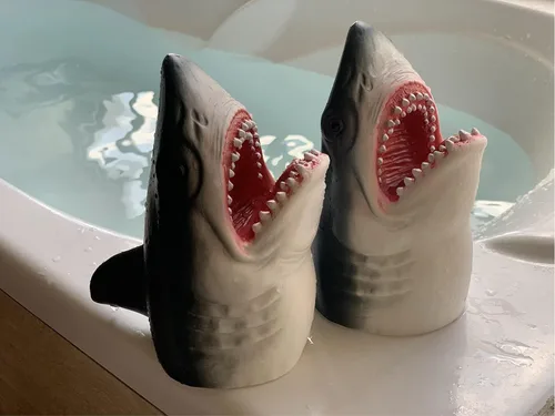 Miniatura 6 de Gemini&Genius Marioneta de mano de tiburón para niños, piscina, playa, juguetes de baño de goma suave, realista, gran tiburón blanco, juego de rol