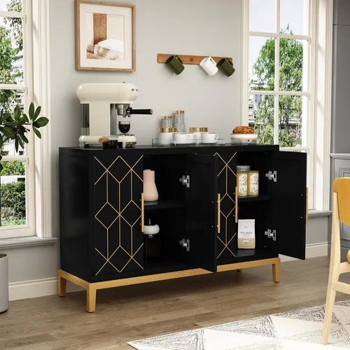 Miniatura 6 de ARTPOWER Aparador buffet con 4 puertas y estantes, aparador moderno de credenza, armario de almacenamiento decorativo tallado para sala de estar