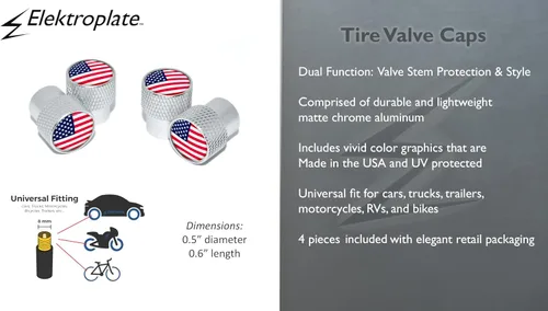 Miniatura 2 de Elektroplate Tapones universales de vástago de válvula de EE. UU., moleteado cromado mate Corrosion-Resistant Aluminum, Fits 8 mm Tire Valve for
