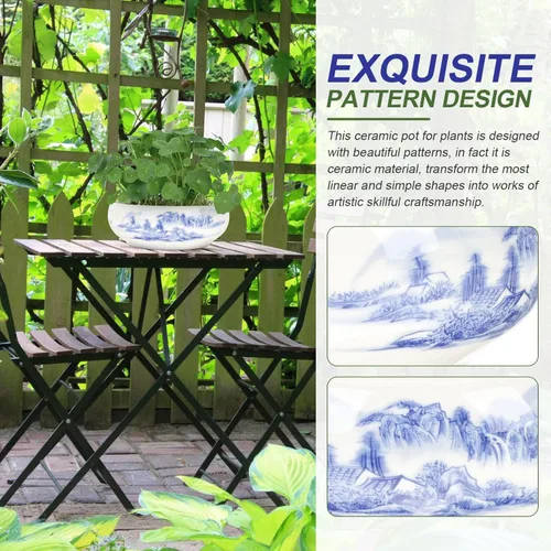 Miniatura 5 de Maceta de cerámica para decoración floral, mesa auxiliar circular, contenedor para suculentas, macetas rústicas, macetas de bonsái, maceta