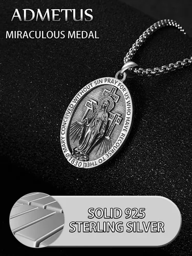 Miniatura 5 de ADMETUS Collar de plata de ley 925 con diseño de santo patrón, collar de amuleto, joyería de cruz para hombre con cadena Rolo de 0.098 in, 22