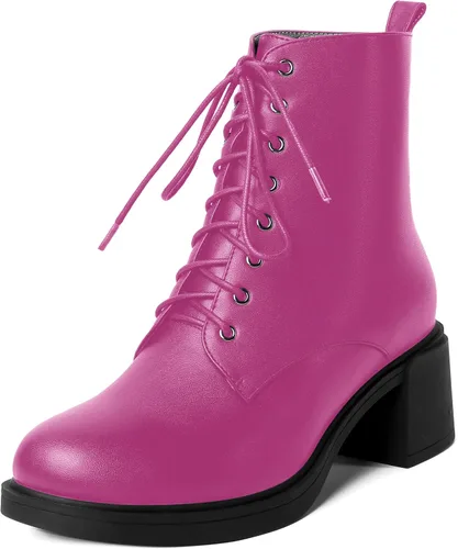 Miniatura 29 de ROSERWISH Botas altas de tacón bajo y grueso para mujer, con cordones, cómodas, modernas, con puntera redonda, de 2.5 pulgadas