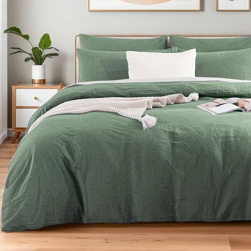 Miniatura 14 de NEXHOME PRO Funda de edredón de algodón para niños, tamaño twin, aspecto de lino, blanco, orgánico, natural, 100% algodón lavado, juego de ropa