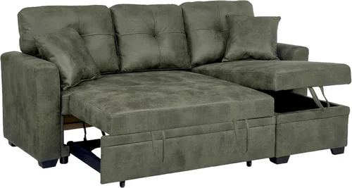 Miniatura 18 de Sofá cama convertible 3 en 1, sofá extraíble con puertos USB, portavasos y reposabrazos de almacenamiento, silla de dormir con mesa auxiliar