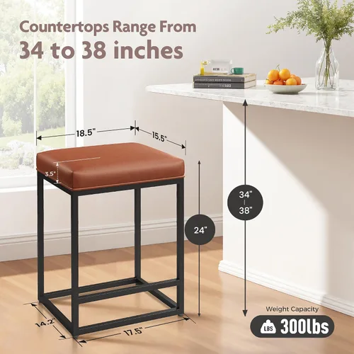Miniatura 3 de ALPHA HOME Taburetes de bar de 24 pulgadas de altura de mostrador, taburetes de bar tapizados para isla de cocina, taburetes de mostrador con cojín