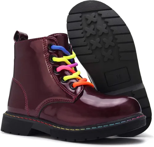 Miniatura 4 de Hawkwell Botas de trabajo de combate de patente para niñas y niños con cremallera lateral (niños pequeñosniños grandesjóvenes), 0 Toddler