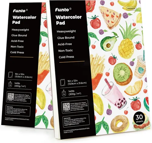 Funto Bloc de papel de acuarela, 9 x 12, 140 libras/10.58 oz/m², 30 hojas cada una, prensado en frío, papel de arte pesado sin ácidos para pintar,