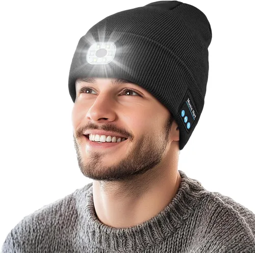 Bluetooth Beanie with Light, LED Beanie with Built-in Speaker and Microphone, Unique Gifts for Men Women
