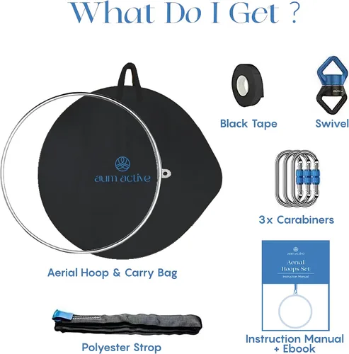 Miniatura 2 de Aerial Hoop 90cm/95cm Single Point Lyra Hoop Set, Includes Storage Bag, Carabiners, Swivel, Strop, and Tape for Beginners, Home Practice, and Circus