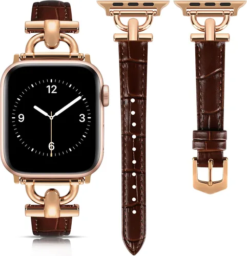 Miniatura 17 de Correa de cuero compatible con las bandas de Apple Watch para mujeres, correa elegante y elegante para iWatch Series 11/10/9/8/7/6/5/4/3/2/1/se
