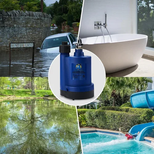 Miniatura 7 de Bomba de agua sumergible para uso general, termoplástica de 1/4 HP, eliminación de agua eléctrica portátil para sótanos, espacios de arrastre