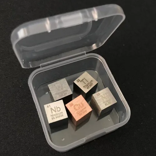 Miniatura 3 de Juego de 5 cubos de elementos de 0.394 pulgadas (0.394 in), tungsteno, niobio, níquel, cobre, titanio, cubos de densidad de hasta un 99.99% de metal