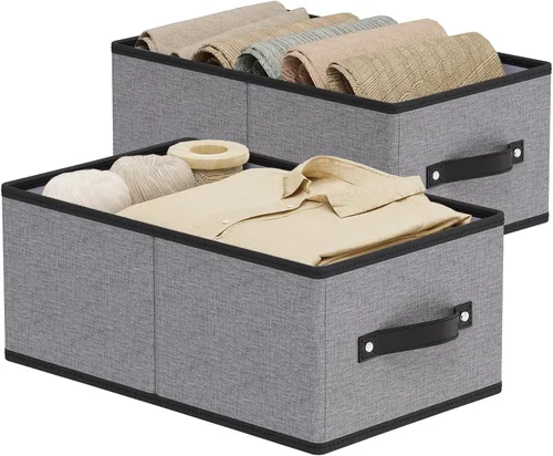 Miniatura 16 de Cestas de almacenamiento con asas, organizadores de cajones de tela, contenedores de almacenamiento para estantes de dormitorio y lavandería, 18.5 ×