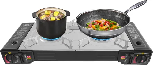 Miniatura 9 de Estufa de camping portátil de 2 quemadores, estufa de campamento de butano, estufa de campamento de viaje al aire libre para campamento, barbacoa