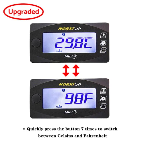Miniatura 3 de Medidor multifunción 4 en 1 para motocicleta, mini 13.1 ft (tacómetro RPM+temperatura de culata+voltímetro+reloj) Medidor multifuncional 4 en 1