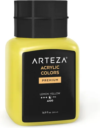 Miniatura 10 de ARTEZA Pintura acrílica, A100 amarillo limón, 33.8 onzas líquidas, tarro de 30.3 fl oz, opaco, de secado rápido, pinturas acrílicas para pintar A503