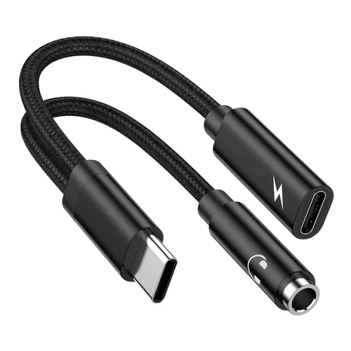 2 en 1 Samsung USB tipo C a 0.138 in auriculares y cargador adaptador para Galaxy S26 Ultra/S24, 60W PD USB C a audio auxiliar Jack Dongle Cable de