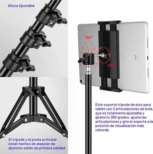 Miniatura 6 de SAMHOUSING Soporte de trípode para iPad, con soporte para iPad de 65 pulgadas de altura ajustable y soporte de piso para iPad con soporte de trípode
