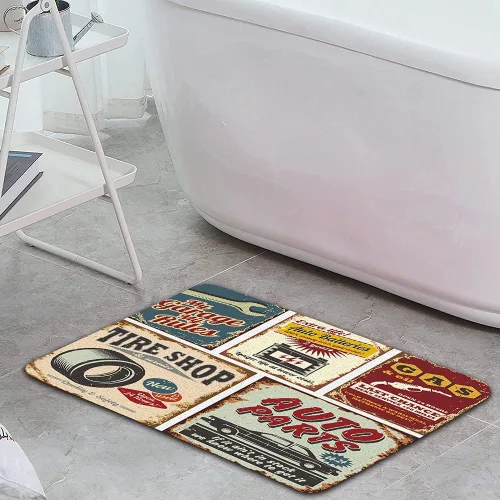 Miniatura 6 de Juego de alfombras de baño de 3 piezas antiguas para automóvil, placa de los años 50, accesorios antiguos, póster de reparación estadounidense