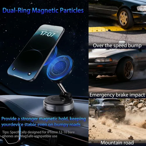 Miniatura 7 de Soporte Magnético de Teléfono para Automóvil con Vacío Mejorado 2026, 360° Reforzado, Ventosa Ultra de 96 Libras, Soporte de Teléfono con Ventosa