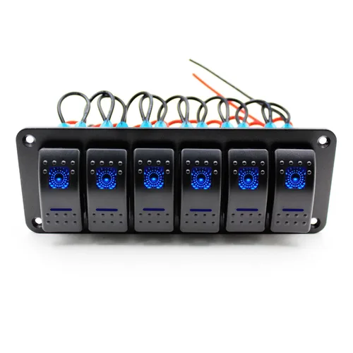 Miniatura 8 de FXC - Panel de interruptor basculante de aluminio de 6 bandas, interruptores de palanca de 5 pines encendido/apagado, 2 LED retroiluminados