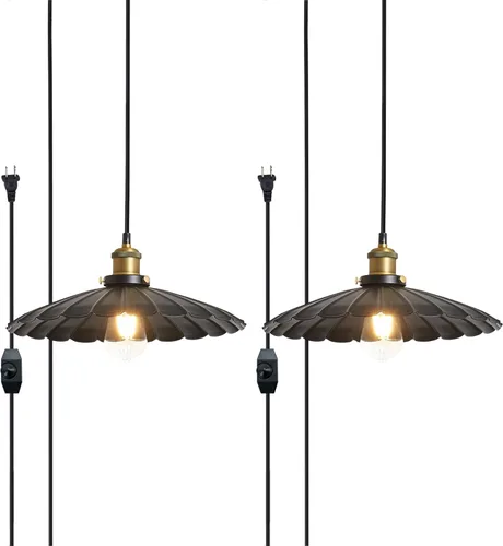Miniatura 15 de Lámpara colgante negra, lámpara colgante retro de 9.8 pulgadas para dormitorio, luces colgantes brillantes de cocina, sala de estar, 6.5 pies