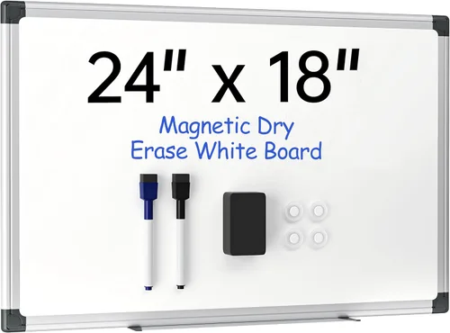 VUSIGN Pizarra blanca magnética de 24 x 18 pulgadas para pared, pizarra de borrado en seco con marco plateado, pizarra blanca colgante para oficina,