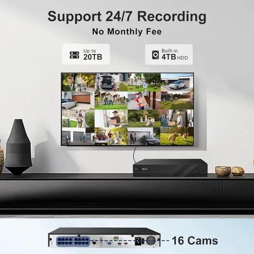 Miniatura 5 de Anpviz Sistema de cámara de seguridad PoE de 16 canales, 8 cámaras de torreta IP con cable de 5 MP para exteriores, visión nocturna, micrófono