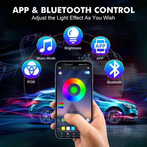 Miniatura 5 de Luces LED para coche, luces inteligentes para interior del coche con control por aplicación, luces de atmósfera para coche, luces LED interiores