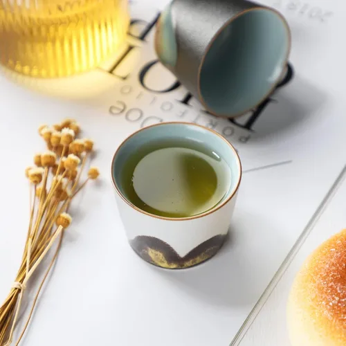 Miniatura 8 de Juego de 3 tazas de té de cerámica, tazas de té japonesas pequeñas, taza de sake de porcelana, juego de té Kung Fu estilo retro (estilo 2#)
