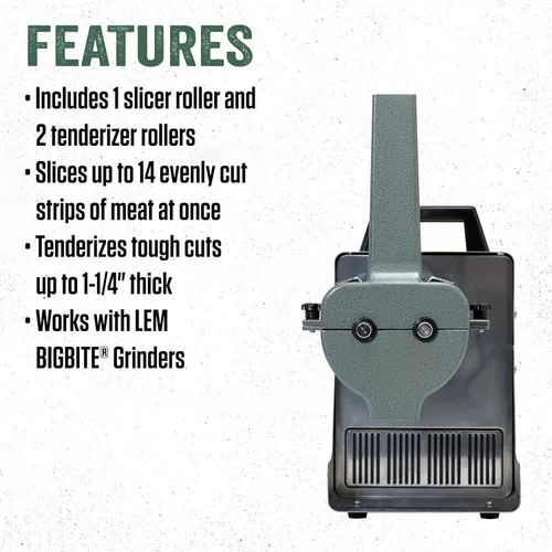 Miniatura 6 de LEM Products BigBite 2-en-1 Cortador de charqui y accesorio de ablandador para picadoras de carne, aluminio