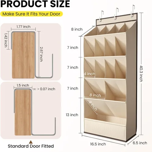 Miniatura 5 de Mefirt - Zapatero sobre la puerta para armario para más de 18 pares, organizador de zapatos de puerta con grandes bolsillos transpirables, zapatero