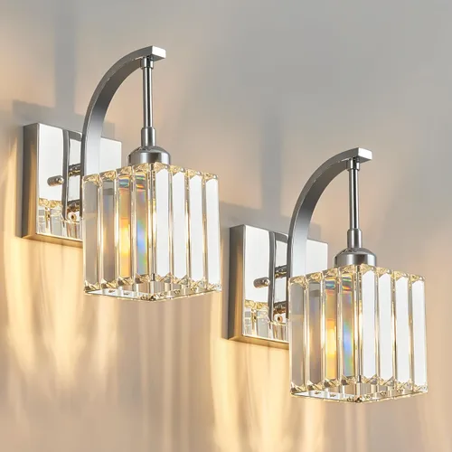 Miniatura 54 de Luces de tocador de cristal de 3 luces negras para tocador de baño, modernas lámparas de baño de cristal sobre espejo de 23.62 pulgadas de largo