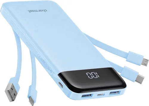 Miniatura 12 de charmast Cargador portátil de 10000 mAh, 4 cables integrados, 6 salidas/3 entradas, carga rápida de 3 A, compatible con iPhone, iPad, Samsung