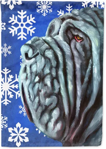 Miniatura 294 de Caroline's Treasures SC9374GF Bulldog English Snow flakes Holiday Garden Flag Buzón Bandera decorativa para patio exterior, patio, obras de arte