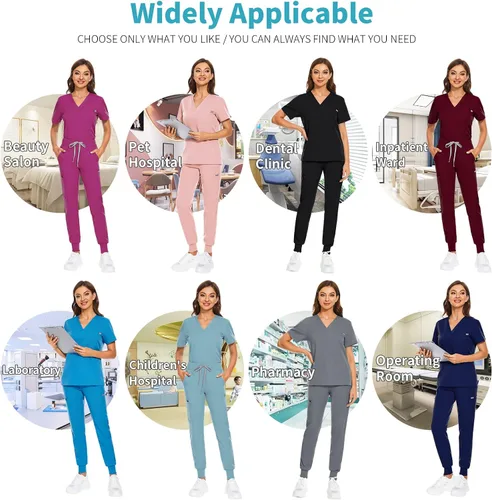 Miniatura 5 de VIAOLI Conjunto de uniformes médicos para mujer, conjunto de camiseta con cuello en V y pantalones deportivos para enfermería médica, atención