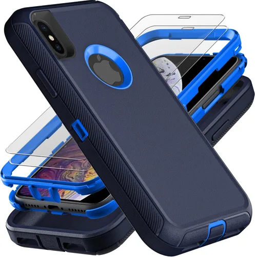 YKHJKLEC Funda para iPhone Xs Max, grado militar 3 en 1, resistente a los golpes, a prueba de caídas, polvo con 2 protectores de pantalla de vidrio