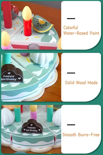 Miniatura 5 de Juego de comida de madera para jugar a pastel de cumpleaños, juego de fiesta de té para niños pequeños, juegos de accesorios de cocina Montessori