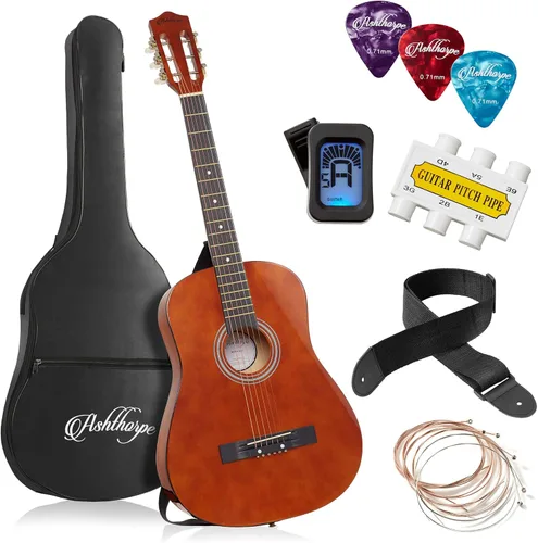 Miniatura 8 de Ashthorpe - Paquete de guitarra acústica para principiantes de 30 pulgadas (negro), kit básico de iniciación con funda, cuerdas, correa, afinador