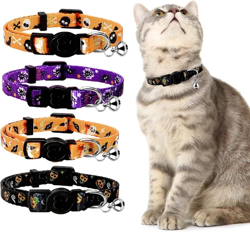 Miniatura 13 de azuza Paquete de 4 Collares para Gatos y Gatitos de Liberación Rápida con Campana, Hebilla Segura Ajustable 2#Fruta
