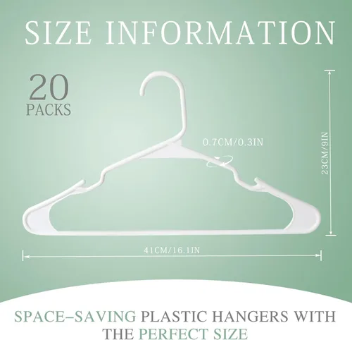 Miniatura 2 de Paquete de 20 perchas de plástico blanco con ranuras para los hombros, perchas duraderas para ropa de adultos que ahorran espacio para abrigos
