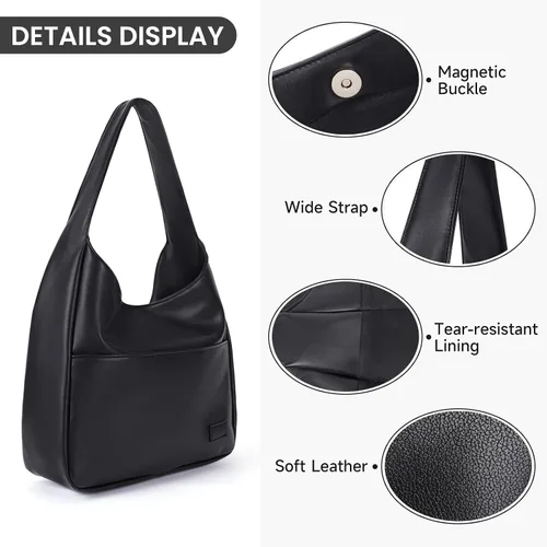 Miniatura 3 de Bolso de mano de piel sintética para mujer, bolso de hombro para universidad, bolso de mano de cuero Hobo, bolso de mano de trabajo