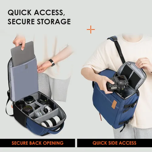 Miniatura 5 de TARION Mochilas grandes para cámara para fotógrafos, bolsa impermeable para cámara, mochila de fotografía con compartimento para laptop de 15.6 Azul