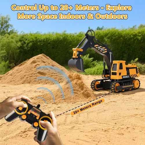 Miniatura 4 de DOUBLE E Juguete de excavadora a control remoto, excavadoras a control remoto, caja de arena, juguetes de construcción hidráulicos, vehículo