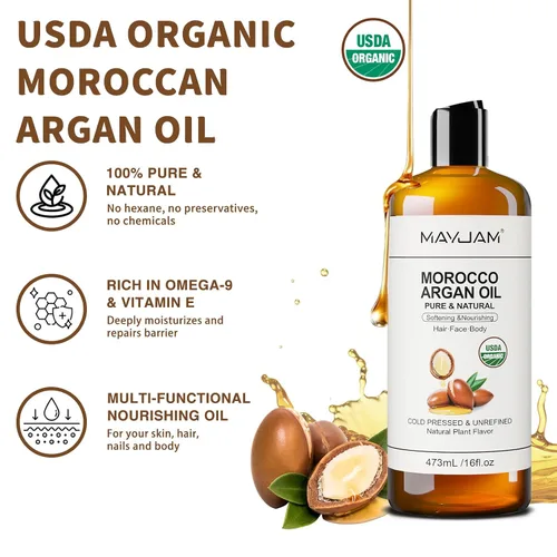 Miniatura 2 de MAYJAM Aceite de argán marroquí orgánico de 16 onzas líquidas, certificado por la USDA, aceite portador 100% puro y natural para hidratación de piel