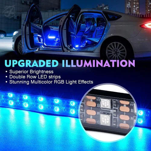Miniatura 2 de Xprite Luces interiores de auto RGB mejoradas de 144 LED con control de aplicación inteligente/control remoto inalámbrico, modo de sincronización